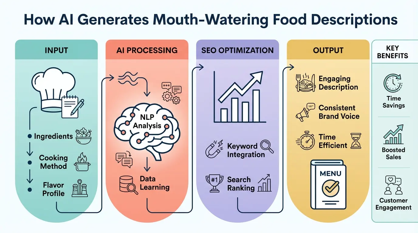 AI analyzing food images to generate descriptive text