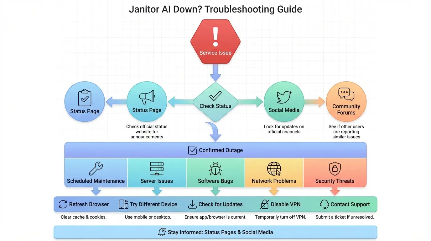 Janitor AI server monitoring dashboard showing outage patterns