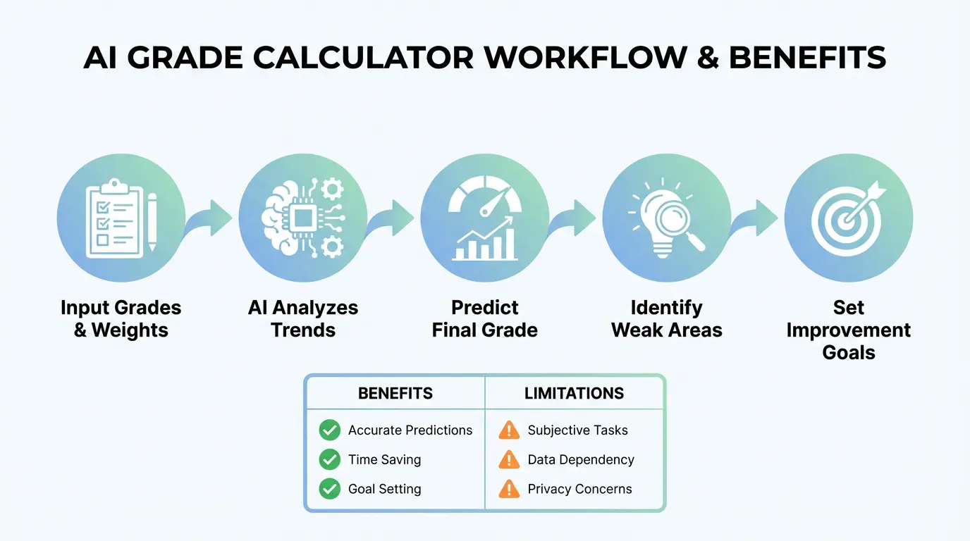 Dashboard of an accurate AI grade calculator showing predictive analytics and grade trajectories